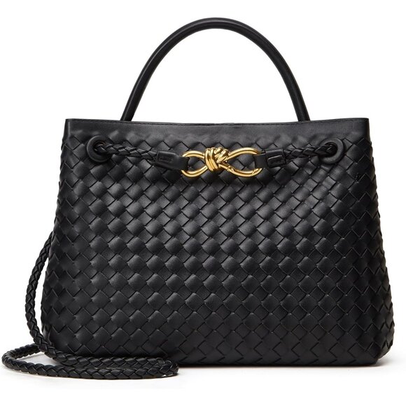 Versatile Woven Vegan Leather Handbag - Adjustable Strap, Magnetic Closure - Picture 1 of 9